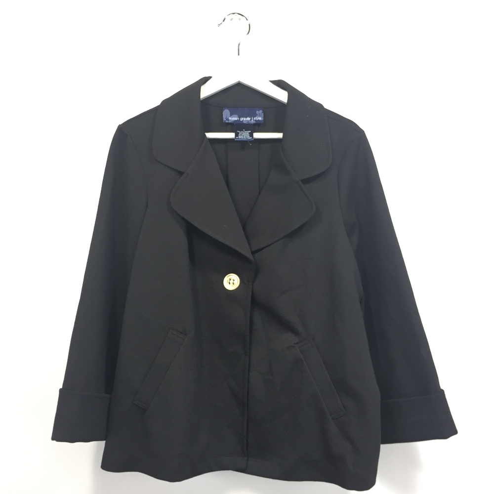 Susan Graver Large Jacket Black 3/4 Sleeves Soft